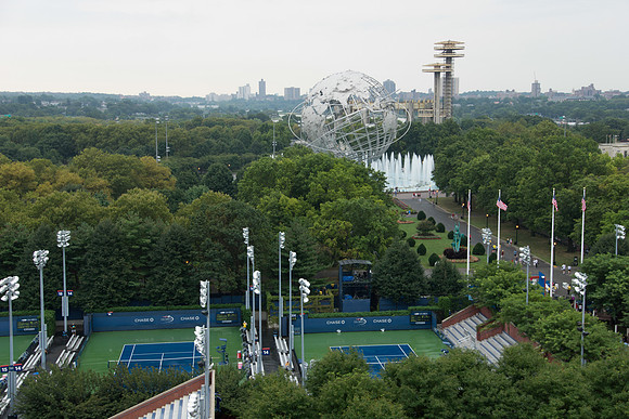 Rain delay view from the top of Arthur Ashe Stadium