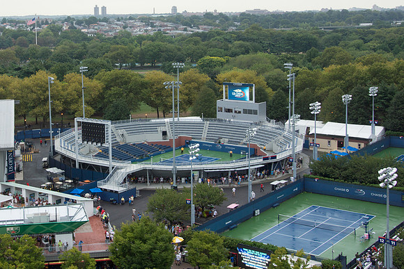 Rain delay view from the top of Arthur Ashe Stadium