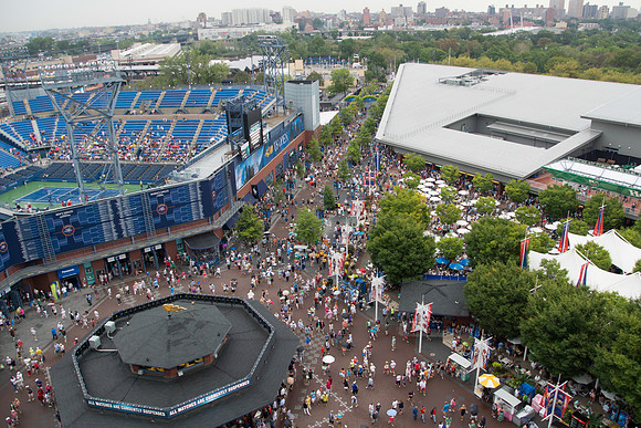 Rain delay view from the top of Arthur Ashe Stadium